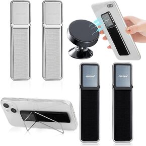 4 Pieces Phone Grip Strap Telescopic Phone Kickstand Elastic Finger Holer Hand Strap Adhesive Loop for Phone Grip with Stand Compatible with Most Smartphones (Black, Rose Gold) in Kuwait