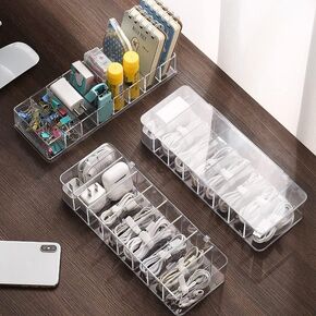 Plastic White Cable Management Box, with 10 Wire Ties, Clear Powe r Cord Organizer with 8 Compartment (1PACK)
