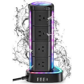 برج قطاع الطاقة RGB مع USB C PD 20 وات، واقي ضد الماء مع 12 منفذًا و3 منافذ USB، سلك تمديد 2000J 1875 وات بطول 6 أقدام، محطة شحن لحفلات الألعاب والمكتب المنزلي in Kuwait