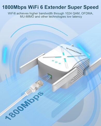 معزز إشارة WONLINK WiFi 6 للمنزل، معزز WiFi ومضخم إشارة مع منفذ جيجابت إيثرنت، مكرر نطاق WiFi مزدوج النطاق، إعداد بنقرة واحدة، 5 جيجا هرتز و2.4 جيجا هرتز، سرعة 1.8 جيجابت/ثانية in Kuwait