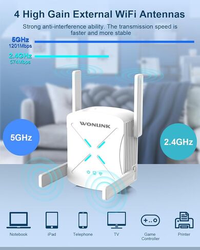 معزز إشارة WONLINK WiFi 6 للمنزل، معزز WiFi ومضخم إشارة مع منفذ جيجابت إيثرنت، مكرر نطاق WiFi مزدوج النطاق، إعداد بنقرة واحدة، 5 جيجا هرتز و2.4 جيجا هرتز، سرعة 1.8 جيجابت/ثانية in Kuwait