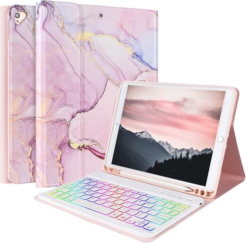 حافظة لوحة مفاتيح iPad الجيل التاسع الجديدة 10.2 بوصة 2021/(الجيل الثامن) 2020/(الجيل السابع) 2019، حافظة لوحة مفاتيح بإضاءة خلفية 7 ألوان لجهاز iPad 10.2 بوصة /iPad Air 3 10.5 بوصة (الجيل الثالث)/iPad Pro 10.5 بوصة مع حامل قلم رصاص( أرجواني) in Kuwait