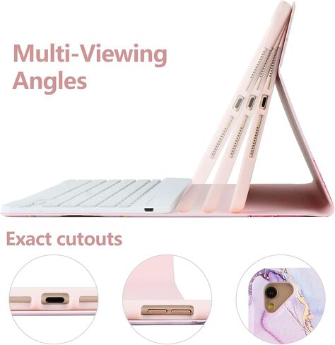 حافظة لوحة مفاتيح iPad الجيل التاسع الجديدة 10.2 بوصة 2021/(الجيل الثامن) 2020/(الجيل السابع) 2019، حافظة لوحة مفاتيح بإضاءة خلفية 7 ألوان لجهاز iPad 10.2 بوصة /iPad Air 3 10.5 بوصة (الجيل الثالث)/iPad Pro 10.5 بوصة مع حامل قلم رصاص( أرجواني) in Kuwait