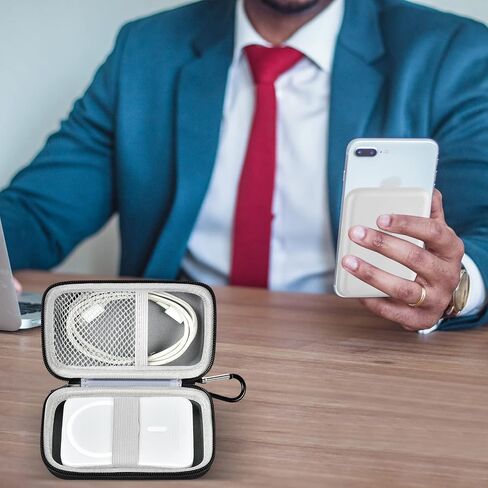 حافظة متوافقة مع حزمة بطارية شاحن Apple MagSafe، حامل لبنك الطاقة المغناطيسي Mag Safe لهاتف iPhone 12، وحدة تخزين مع حزام وجيب شبكي لمحول طاقة USB-C وكابل 20 وات - أسود بالكامل in Kuwait