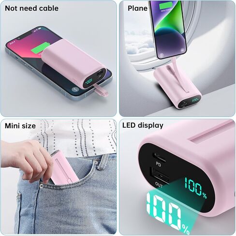 Portable Charger 10800mAh for iPhone,Small & Ultra-Compact 15W PD Fast Charging Power Bank ,LCD Display Battery Pack with Built-in-Cable Compatible with iPhone 14/14 Pro Max /13/12/X/XR/XS/8/7/6 etc in Kuwait
