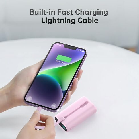 Portable Charger 10800mAh for iPhone,Small & Ultra-Compact 15W PD Fast Charging Power Bank ,LCD Display Battery Pack with Built-in-Cable Compatible with iPhone 14/14 Pro Max /13/12/X/XR/XS/8/7/6 etc in Kuwait