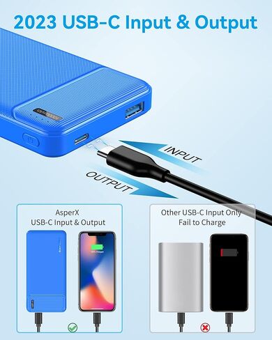 شاحن محمول AsperX بقدرة 22.5 وات 10000 مللي أمبير في الساعة، باور بانك شحن سريع، مخرج USB C، حزمة بطارية خارجية شاحن هاتف محمول لهواتف iPhone وSamsung وAndroid والمزيد باللون الأبيض in Kuwait