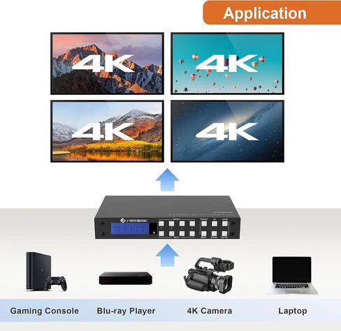 J-Tech Digital 4K 30Hz 4x4 HDMI Matrix Switch Switcher with HDCP 3D & Deep Color HDMI 1.4 Ultra HD Control4 Driver Available in Kuwait