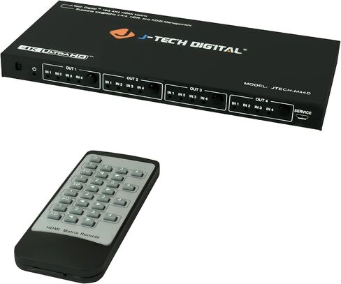 J-Tech Digital 4K 30Hz 4x4 HDMI Matrix Switch Switcher with HDCP 3D & Deep Color HDMI 1.4 Ultra HD Control4 Driver Available in Kuwait