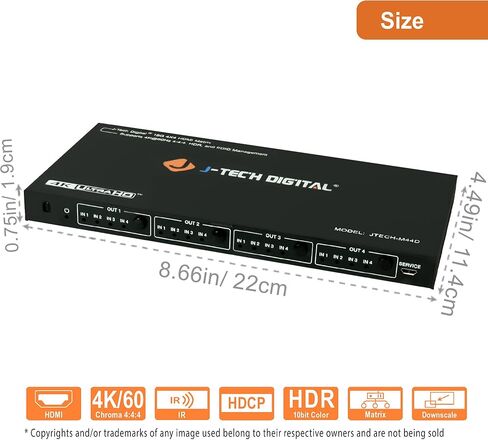 J-Tech Digital 4K 30Hz 4x4 HDMI Matrix Switch Switcher with HDCP 3D & Deep Color HDMI 1.4 Ultra HD Control4 Driver Available in Kuwait