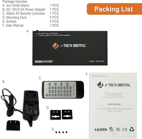 J-Tech Digital 4K 30Hz 4x4 HDMI Matrix Switch Switcher with HDCP 3D & Deep Color HDMI 1.4 Ultra HD Control4 Driver Available in Kuwait