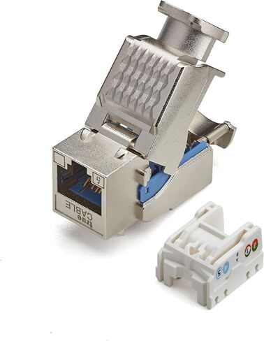 مقبس Keystone بدون أدوات من TrueCABLE Cat6A، محمي (STP)، PoE++ (4PPoE) 100 وات، مدرج في قائمة UL، معتمد من ETL، معتمد من ANSI/TIA، أنثى RJ45 معيارية، 12 حزمة in Kuwait