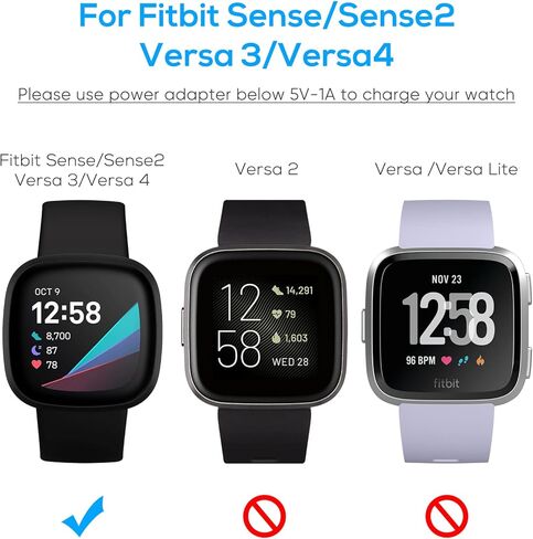 كابل شاحن مكون من قطعتين متوافق مع Fitbit Sense/Sense 2 & Versa 4/Versa 3 كابل حامل لسلك شحن USB بديل لـ Fitbit Versa 3/4 & Sense/2 ملحقات الساعة الذكية (3.3/3.3 قدم) in Kuwait
