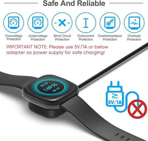 كابل شاحن مكون من قطعتين متوافق مع Fitbit Sense/Sense 2 & Versa 4/Versa 3 كابل حامل لسلك شحن USB بديل لـ Fitbit Versa 3/4 & Sense/2 ملحقات الساعة الذكية (3.3/3.3 قدم) in Kuwait