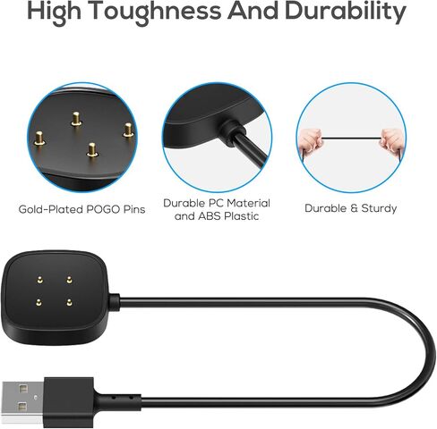 كابل شاحن مكون من قطعتين متوافق مع Fitbit Sense/Sense 2 & Versa 4/Versa 3 كابل حامل لسلك شحن USB بديل لـ Fitbit Versa 3/4 & Sense/2 ملحقات الساعة الذكية (3.3/3.3 قدم) in Kuwait