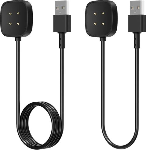 كابل شاحن مكون من قطعتين متوافق مع Fitbit Sense/Sense 2 & Versa 4/Versa 3 كابل حامل لسلك شحن USB بديل لـ Fitbit Versa 3/4 & Sense/2 ملحقات الساعة الذكية (3.3/3.3 قدم) in Kuwait