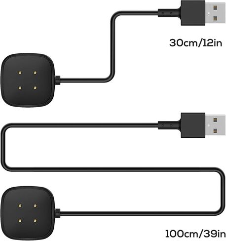 كابل شاحن مكون من قطعتين متوافق مع Fitbit Sense/Sense 2 & Versa 4/Versa 3 كابل حامل لسلك شحن USB بديل لـ Fitbit Versa 3/4 & Sense/2 ملحقات الساعة الذكية (3.3/3.3 قدم) in Kuwait