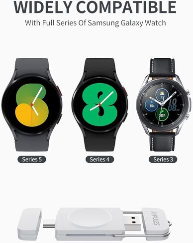 شاحن ساعة محمول لساعة سامسونج جالاكسي 6/5 - شاحن ساعة انبوليز USB C وUSB A [OTG] لساعة جالاكسي ووتش، شاحن لاسلكي مغناطيسي لساعة جالاكسي 4/4 كلاسيك/3/جالاكسي اكتيف 2 (ابيض) in Kuwait