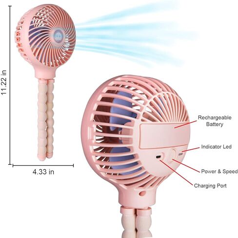 مروحة عربة الأطفال المحمولة الصغيرة من Leipple، مروحة مكتب محمولة شخصية مع حامل ثلاثي مرن، مروحة USB قابلة لإعادة الشحن قابلة للتعديل 3 سرعات للتخييم ومقعد السيارة وسرير الدراجة وصالة الألعاب الرياضية (أزرق) in Kuwait