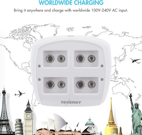 Tenergy TN136 9V Battery Charger 4 Slot with 200mAh Centura(LSD) 4PCS NiMH Rechargeable 9V Batteries for Smoke Detector Alarm System in Saudi Arabia