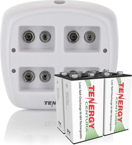 Tenergy TN136 9V Battery Charger 4 Slot with 200mAh Centura(LSD) 4PCS NiMH Rechargeable 9V Batteries for Smoke Detector Alarm System in Saudi Arabia