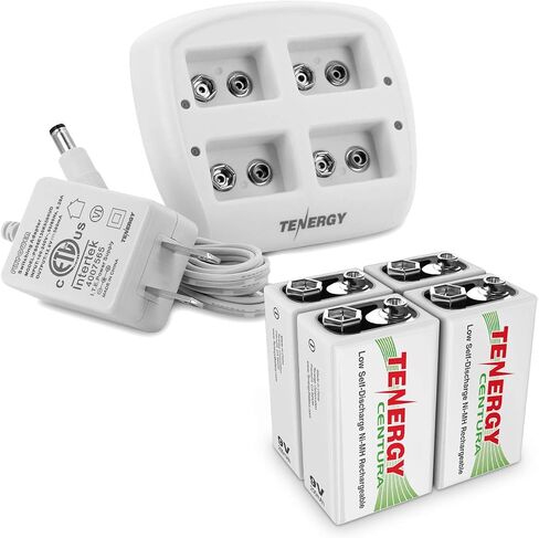 Tenergy TN136 9V Battery Charger 4 Slot with 200mAh Centura(LSD) 4PCS NiMH Rechargeable 9V Batteries for Smoke Detector Alarm System in Saudi Arabia