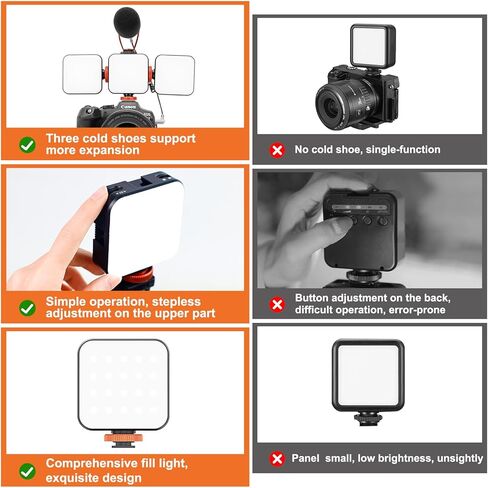 VRIG FD54 LED مصباح فيديو على الكاميرا، مصابيح كاميرا LED صغيرة قابلة لإعادة الشحن 2000 مللي أمبير في الساعة، CRI95+ قابلة للتعتيم 2500-7500K إضاءة فائقة السطوع للصور والفيديو in Kuwait