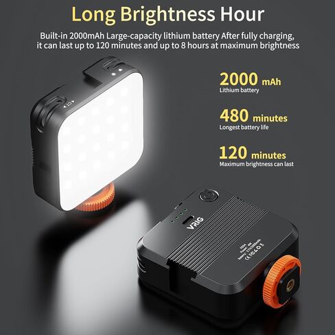 VRIG FD54 LED مصباح فيديو على الكاميرا، مصابيح كاميرا LED صغيرة قابلة لإعادة الشحن 2000 مللي أمبير في الساعة، CRI95+ قابلة للتعتيم 2500-7500K إضاءة فائقة السطوع للصور والفيديو in Kuwait
