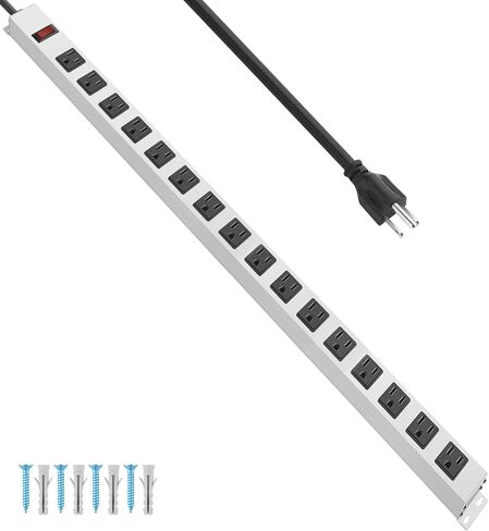 JUNNUJ Metal 8 Outlet Power Strip, Mountable Heavy Duty Power Strip, 1200J Surge Protector Wall Mount Screws Outlet with Switch, Gaming Desk Strips Wide Spaced 15A 125V 1875W, 3 FT 14AWG Power Cord in Kuwait