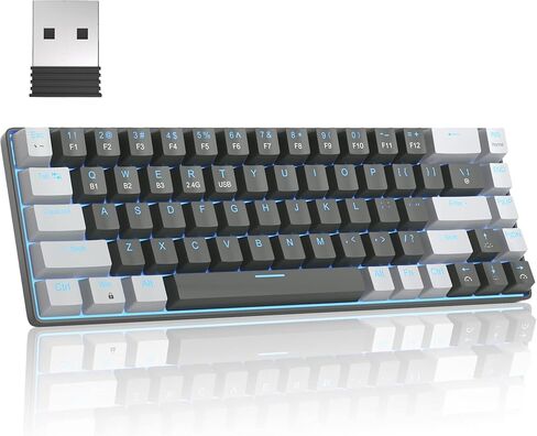 لوحة مفاتيح ميكانيكية لاسلكية MageGee بنسبة 60%، 2.4G/BT5.1/USB-C لوحة مفاتيح صغيرة للألعاب مع مفتاح أزرق، 68 مفتاحًا لوحة مفاتيح مكتبية مدمجة بإضاءة خلفية زرقاء لأجهزة الكمبيوتر المحمول Mac والهواتف الذكية، أسود/رمادي in Kuwait