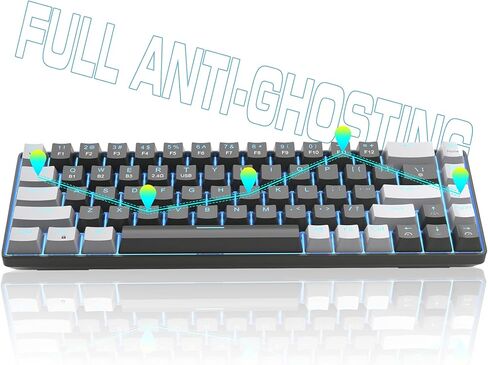 لوحة مفاتيح ميكانيكية لاسلكية MageGee بنسبة 60%، 2.4G/BT5.1/USB-C لوحة مفاتيح صغيرة للألعاب مع مفتاح أزرق، 68 مفتاحًا لوحة مفاتيح مكتبية مدمجة بإضاءة خلفية زرقاء لأجهزة الكمبيوتر المحمول Mac والهواتف الذكية، أسود/رمادي in Kuwait