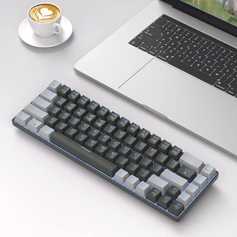 لوحة مفاتيح ميكانيكية لاسلكية MageGee بنسبة 60%، 2.4G/BT5.1/USB-C لوحة مفاتيح صغيرة للألعاب مع مفتاح أزرق، 68 مفتاحًا لوحة مفاتيح مكتبية مدمجة بإضاءة خلفية زرقاء لأجهزة الكمبيوتر المحمول Mac والهواتف الذكية، أسود/رمادي in Kuwait