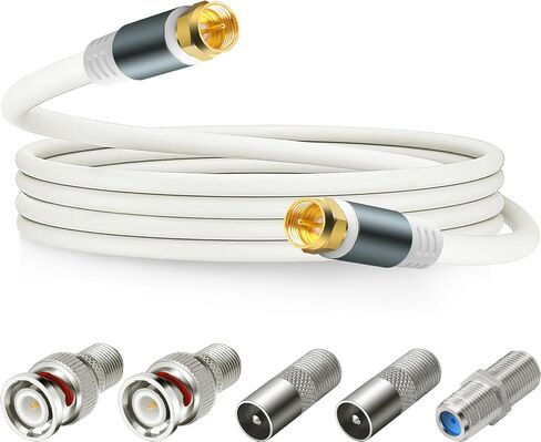 RG6 Coaxial Cable with F81 BNC F Type Adapter, 6 Feet, White in Kuwait