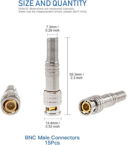 Glarks 15 Pack BNC Male Coaxial Connectors RG59 RG6 Coaxial Terminal Gold-Plated Screw On Brass Adapter for CCTV Home Security Surveillance Camera RG59 RG6 Video Transmission Coax Cables in Saudi Arabia