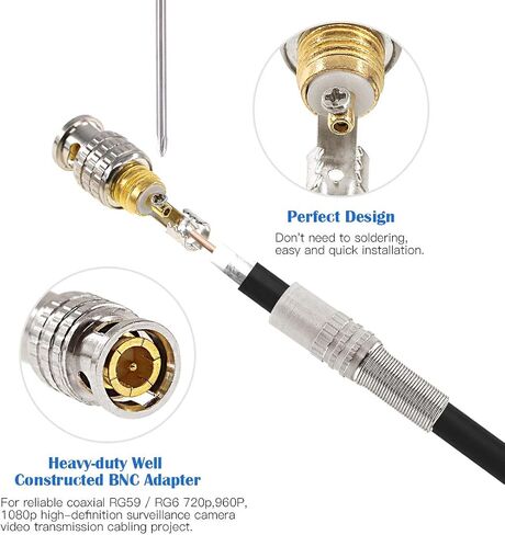 Glarks 15 Pack BNC Male Coaxial Connectors RG59 RG6 Coaxial Terminal Gold-Plated Screw On Brass Adapter for CCTV Home Security Surveillance Camera RG59 RG6 Video Transmission Coax Cables in Saudi Arabia