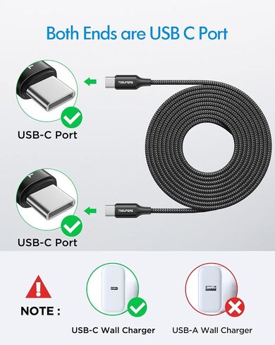 [10ft 2-Pack] Long USB C to USB C Cable Fast Charging 60W, PD Type C Charger Cord Nylon Compatible with Samsung Galaxy S23 S22 S21 S21+ S20 FE Note 20 Ultra Plus A80 5G, Pixel 7 6 Pro 6a 5 4 3 3a 2 XL in Saudi Arabia