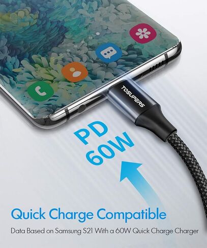 [10ft 2-Pack] Long USB C to USB C Cable Fast Charging 60W, PD Type C Charger Cord Nylon Compatible with Samsung Galaxy S23 S22 S21 S21+ S20 FE Note 20 Ultra Plus A80 5G, Pixel 7 6 Pro 6a 5 4 3 3a 2 XL in Saudi Arabia