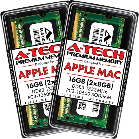 ذاكرة الوصول العشوائي A-Tech سعة 8 جيجابايت (2 × 4 جيجابايت) لأجهزة Apple MacBook Pro (أوائل/أواخر 2011)، وiMac (منتصف 2010، ومنتصف 2011، وأواخر 2011)، وMac Mini (منتصف 2011) | مجموعة ترقية ذاكرة DDR3 1333 ميجا هرتز PC3-10600 204-Pin SODIMM in Kuwait