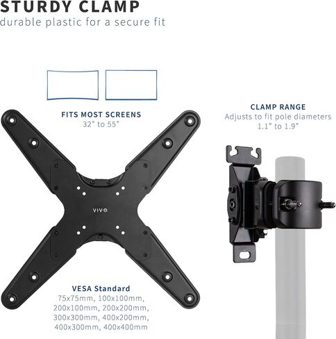 VIVO Universal Pole Mount 32 to 55 inch TV Arm Bracket with Removable 75x75mm to 400x400mm VESA Plate, Fits up to 5cm Tubing, MOUNT-POLE4A in Kuwait
