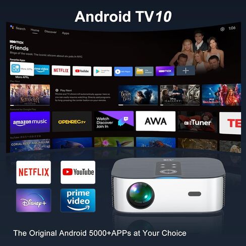 Smart Projector Integrate with Android TV 10, Artlii Play4 AutoFocus 5G WiFi Bluetooth Projector 4k Supported, Auto Keystone, FHD 1080P Outdoor Movie Projector Compatible W/iOS, Android in Kuwait