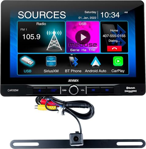 جنسن جهاز استقبال وسائط ستيريو للسيارة بشاشة لمس 10 انش من CAR110W | لاسلكي وسلكي ابل كاربلاي واندرويد اوتو | بلوتوث | كاميرا احتياطية بنمط لوحة الترخيص متضمنة | سيريوس اكس ام ريدي in Kuwait