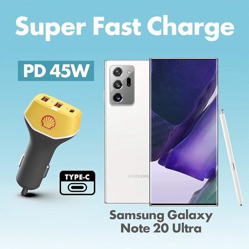 Shell Car Charger USB C, 63W 3 Port iPhone Car Charger Fast Charging,45W PD USB C for iPhone 13 /Pro/Max/Mini, iPad Pro/Air/Mini, MacBook Air/Pro, Google Pixel, Tablets, GPS. in Kuwait