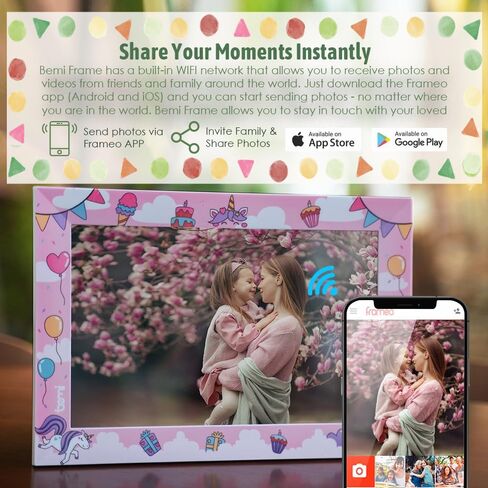 BEMI Frame with FRAMEO App 10.1 Inch Smart WiFi Kids Digital Photo Frame Pink 1280x800 IPS LCD Touch Screen, Built in 16GB Memory, Share Moments Instantly via Frameo App in Kuwait
