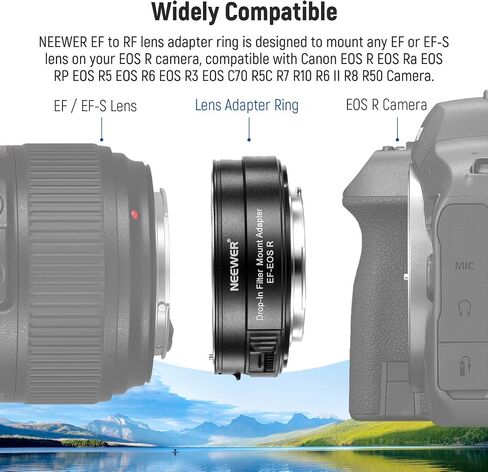 NEEWER EF to EOS R Mount Adapter with Drop in CPL Filter, Autofocus Lens Converter Ring Compatible with Canon EF/EF-S Lens to EOS R EOS Ra EOS RP EOS R5 EOS R6 EOS R3 EOS C70 R5C R7 R10 R8 R50 etc in Saudi Arabia