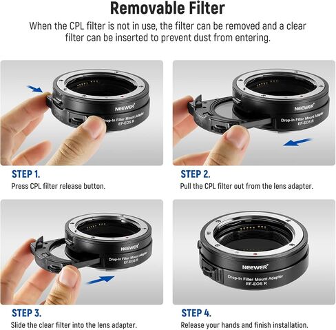 NEEWER EF to EOS R Mount Adapter with Drop in CPL Filter, Autofocus Lens Converter Ring Compatible with Canon EF/EF-S Lens to EOS R EOS Ra EOS RP EOS R5 EOS R6 EOS R3 EOS C70 R5C R7 R10 R8 R50 etc in Saudi Arabia