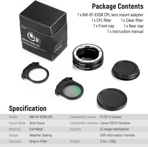 NEEWER EF to EOS R Mount Adapter with Drop in CPL Filter, Autofocus Lens Converter Ring Compatible with Canon EF/EF-S Lens to EOS R EOS Ra EOS RP EOS R5 EOS R6 EOS R3 EOS C70 R5C R7 R10 R8 R50 etc in Saudi Arabia