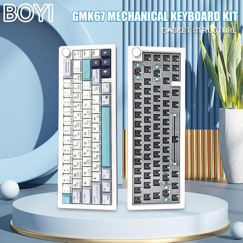 BOYI GMK67-65% طقم لوحة مفاتيح، بلوتوث قابل للتبديل السريع 5.0/2.4G/Type-C ثلاثي الوضع اللاسلكي RGB لوحة مفاتيح ميكانيكية PCB طقم لوحة تثبيت EVA حصيرة عزل الصوت، مجموعة لوحة مفاتيح مخصصة (أبيض + مقبض) in Kuwait