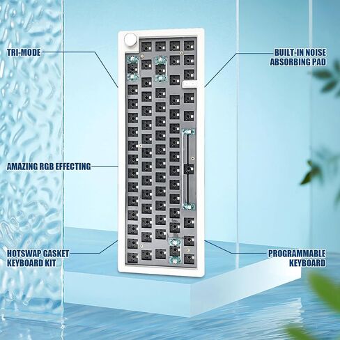 BOYI GMK67-65% طقم لوحة مفاتيح، بلوتوث قابل للتبديل السريع 5.0/2.4G/Type-C ثلاثي الوضع اللاسلكي RGB لوحة مفاتيح ميكانيكية PCB طقم لوحة تثبيت EVA حصيرة عزل الصوت، مجموعة لوحة مفاتيح مخصصة (أبيض + مقبض) in Kuwait