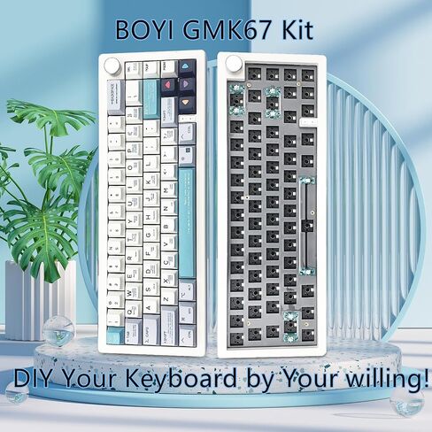 BOYI GMK67-65% طقم لوحة مفاتيح، بلوتوث قابل للتبديل السريع 5.0/2.4G/Type-C ثلاثي الوضع اللاسلكي RGB لوحة مفاتيح ميكانيكية PCB طقم لوحة تثبيت EVA حصيرة عزل الصوت، مجموعة لوحة مفاتيح مخصصة (أبيض + مقبض) in Kuwait