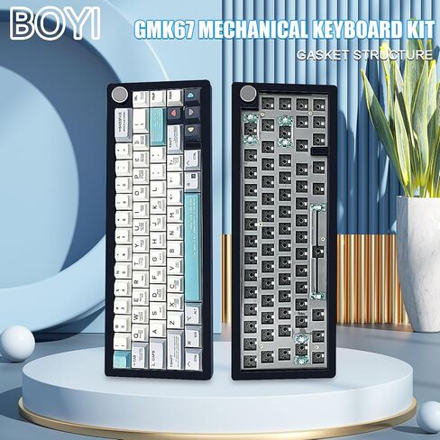 BOYI GMK67 Barebones Keyboard Kit,VIA Programmable Custom BT5.0/2.4GHz/Type-C Tri-Mode Gasket Mounted Hot Swap RGB 4000mAh Wireless 65% Mechanical Gaming Keyboard DIY Kit with Knob(White) in Saudi Arabia